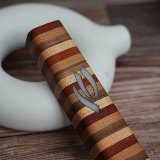 Four Pillars Wooden Mezuzah Case (Inlayed Fire Shin)