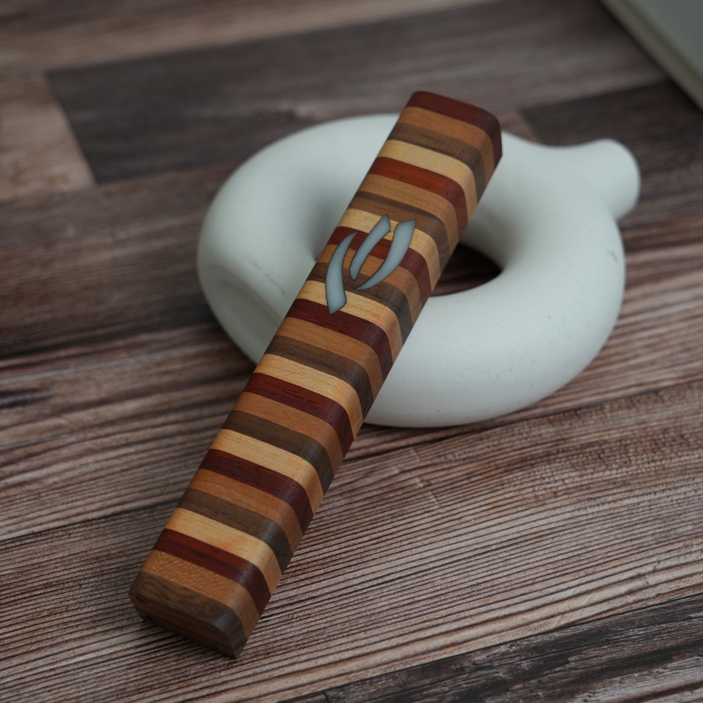 Four Pillars Wooden Mezuzah Case (Inlayed Fire Shin)