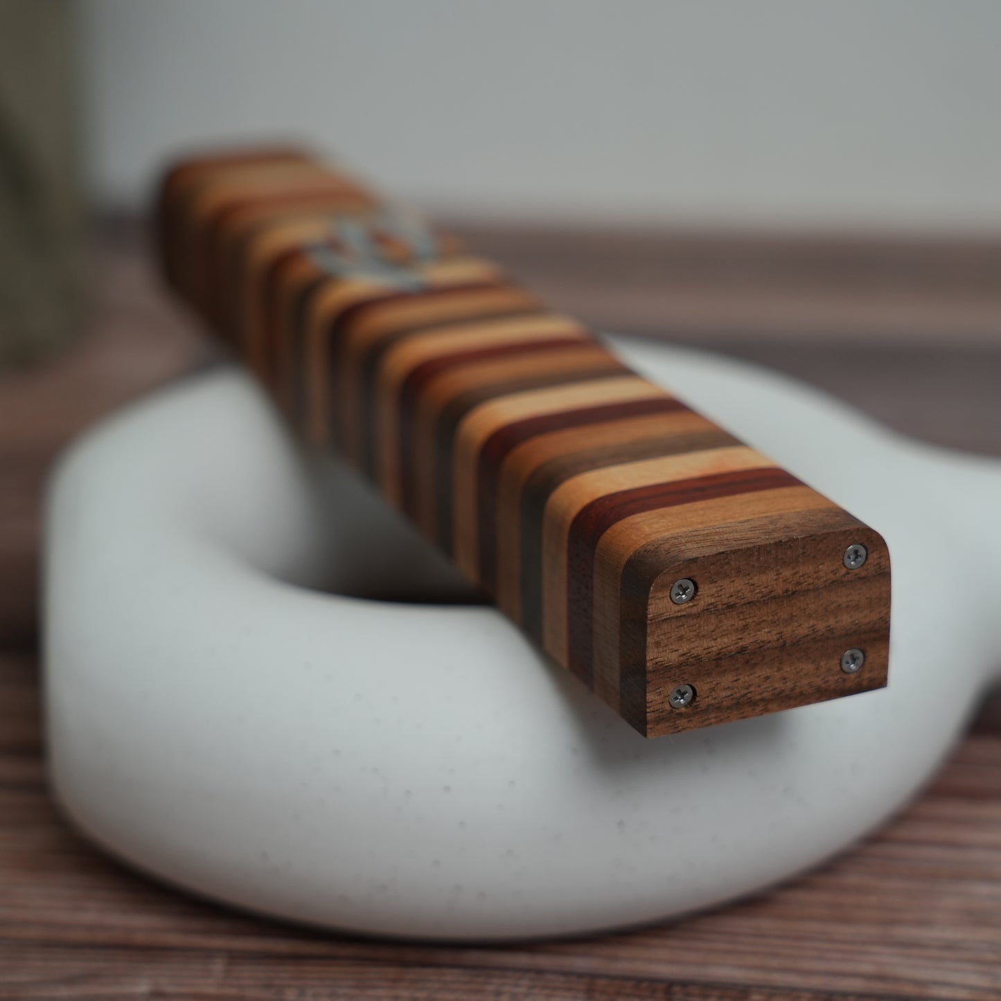 Four Pillars Wooden Mezuzah Case (Inlayed Fire Shin)