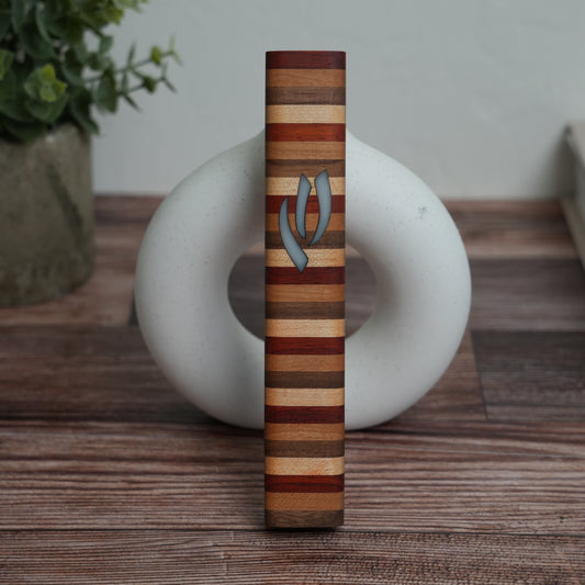 Four Pillars Wooden Mezuzah Case (Inlayed Fire Shin)