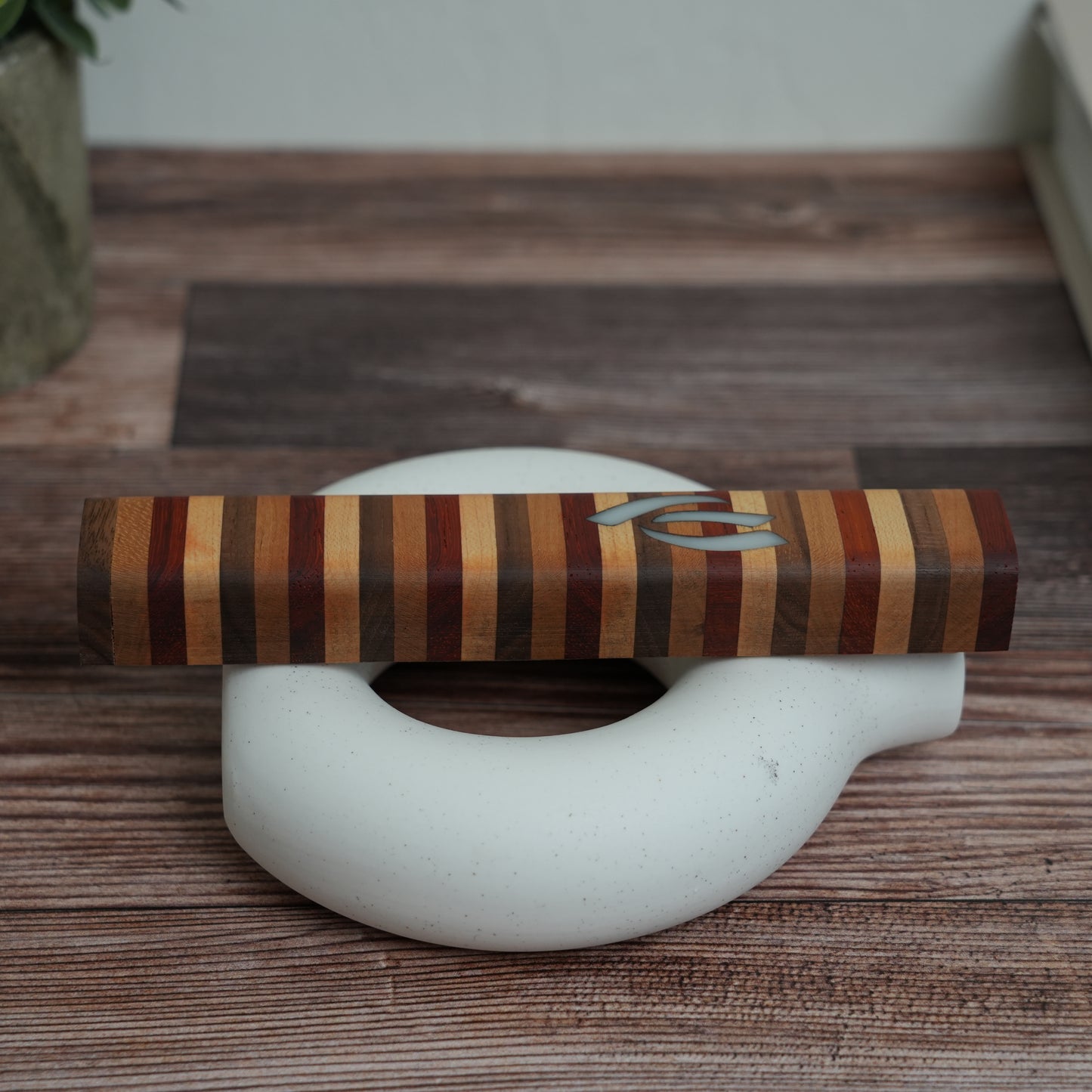 Four Pillars Wooden Mezuzah Case (Inlayed Fire Shin)