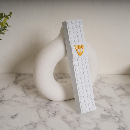 Lego Style Mezuzah Case White Gold Shin