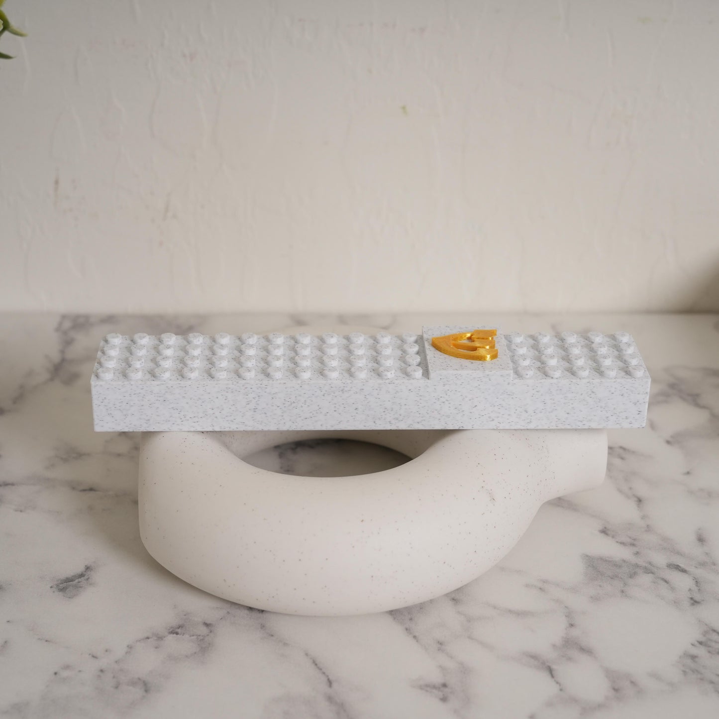 Lego Style Mezuzah Case White Gold Shin