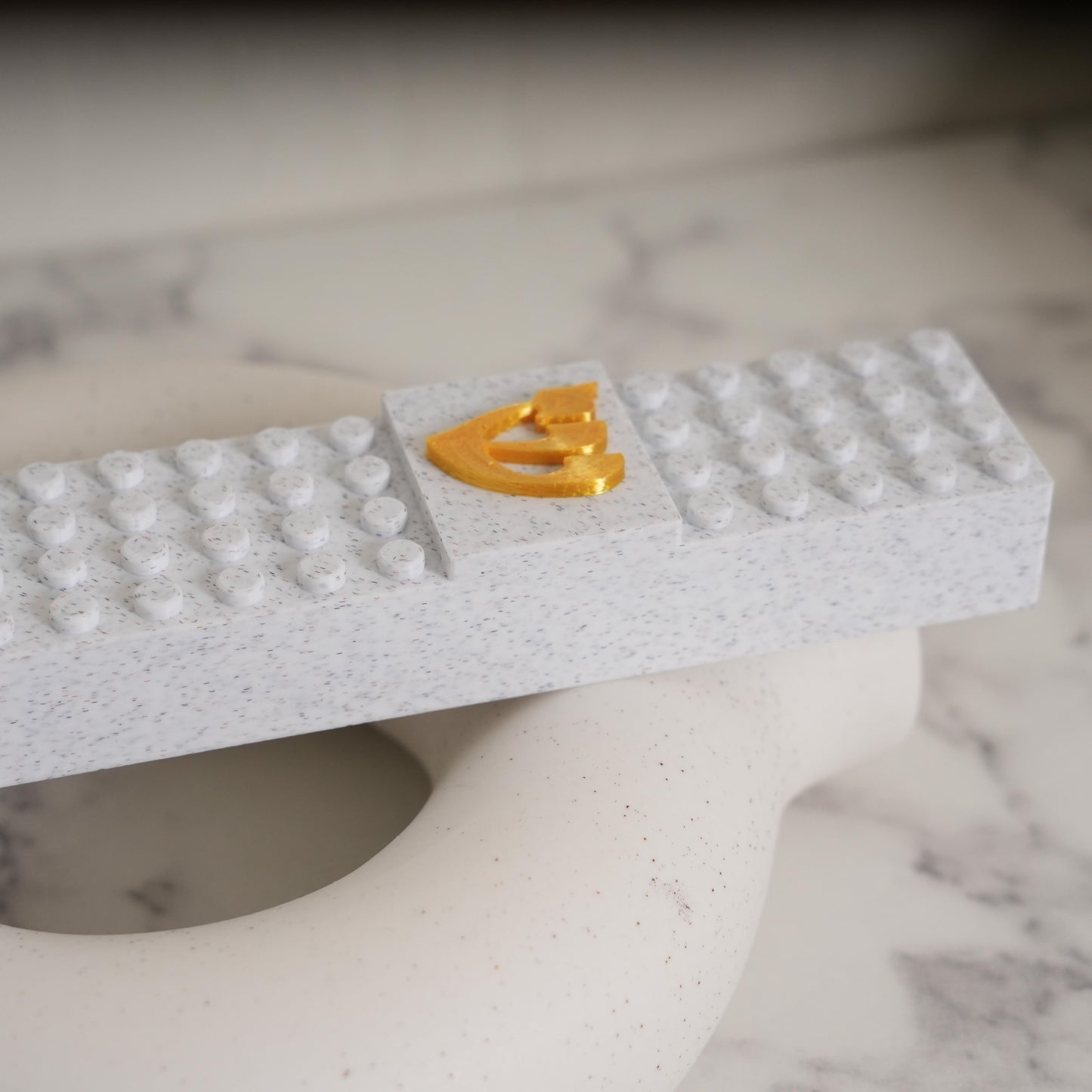 Lego Style Mezuzah Case White Gold Shin