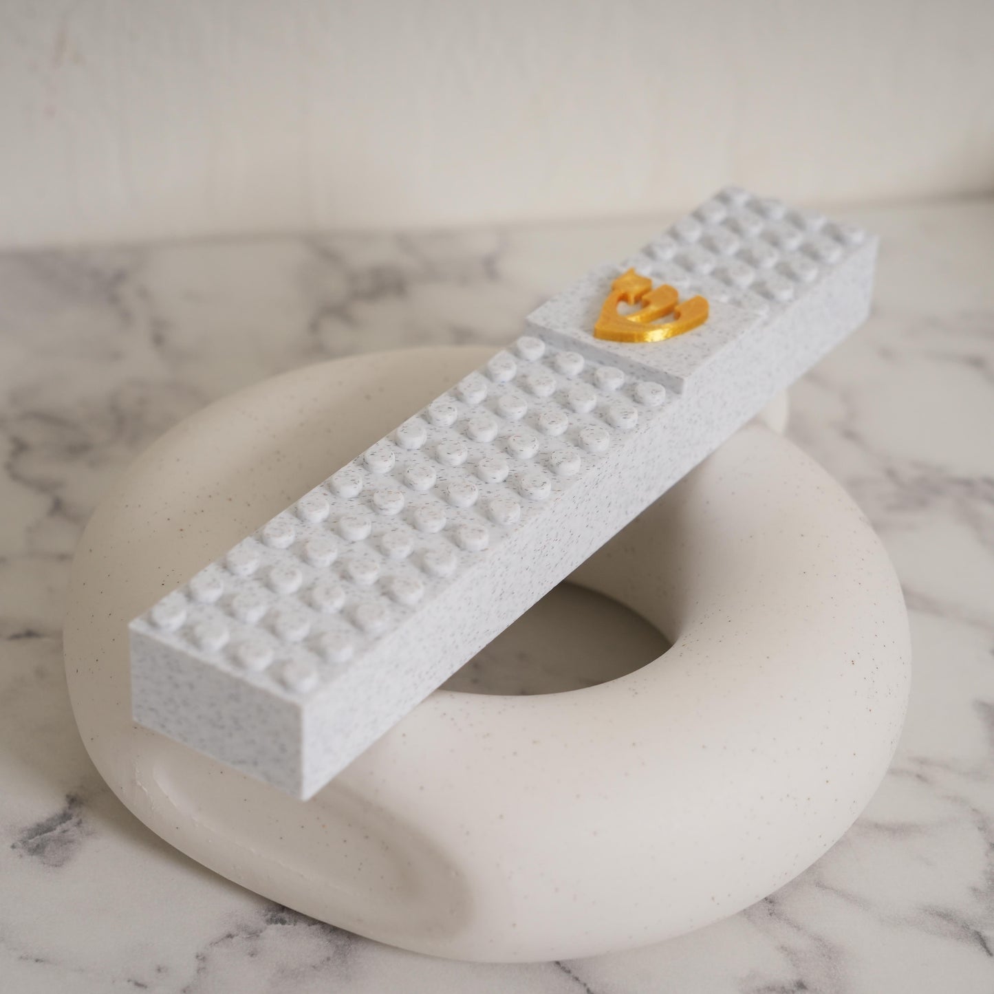 Lego Style Mezuzah Case White Gold Shin