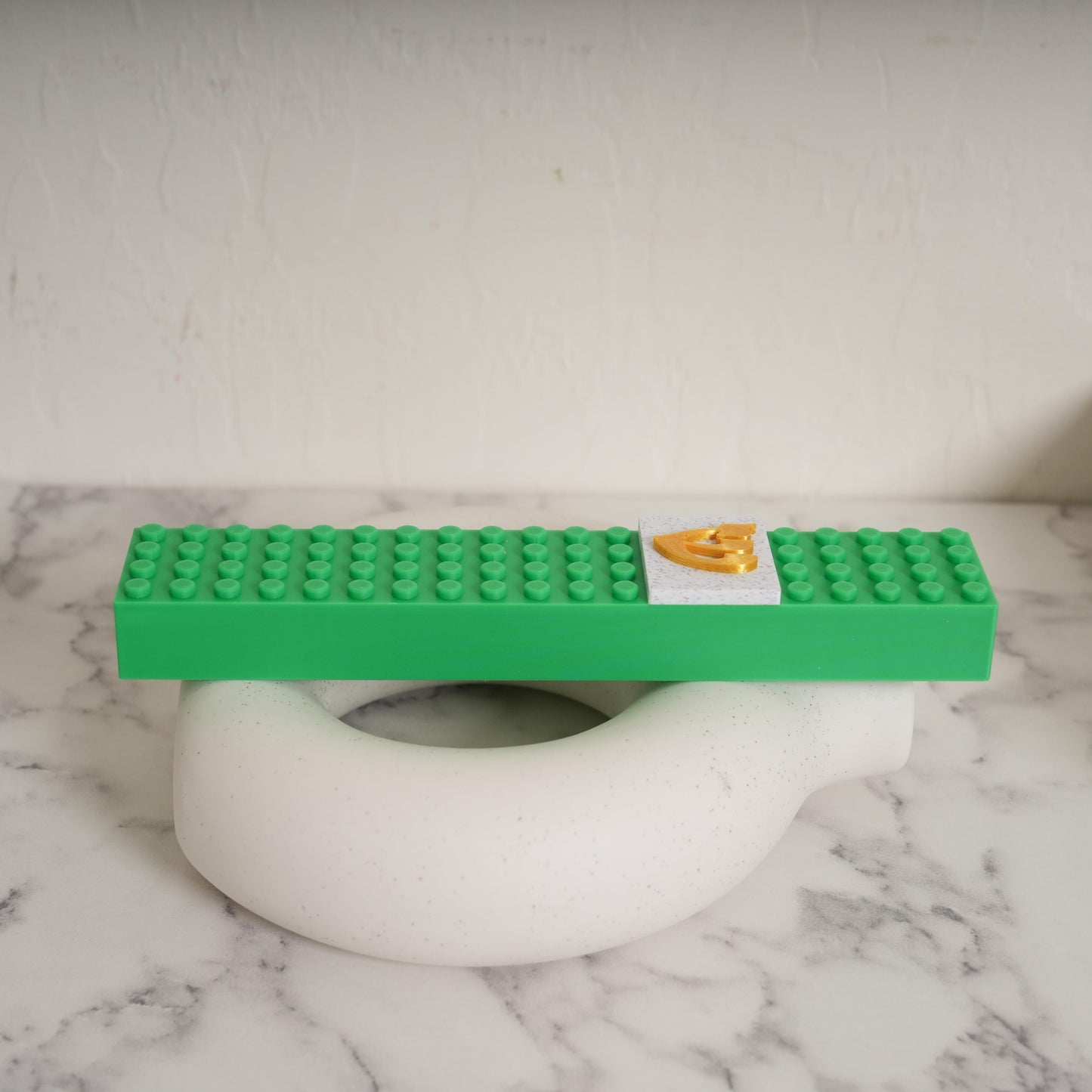 Lego Style Mezuzah Case Green Gold Shin