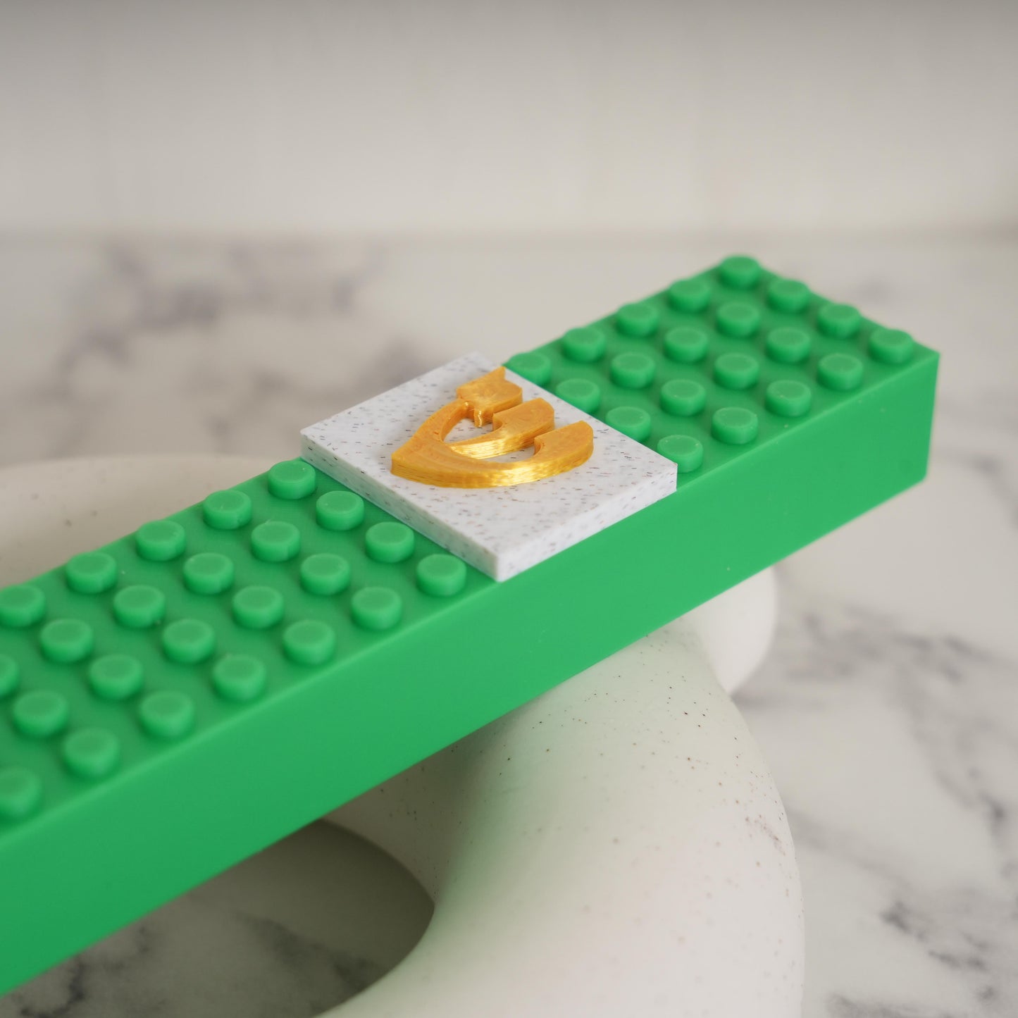 Lego Style Mezuzah Case Green Gold Shin