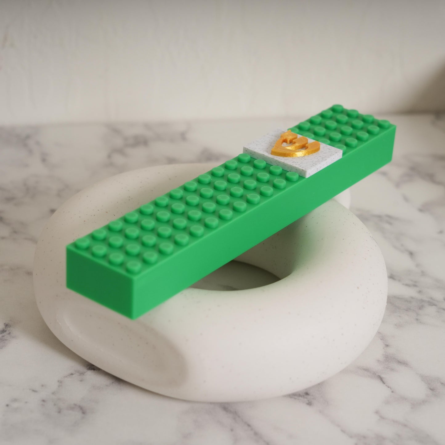 Lego Style Mezuzah Case Green Gold Shin